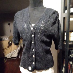 Nordstrom Black Knit Button-Down Short-Sleeved Sweater | Size L